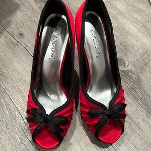 Red satin heels